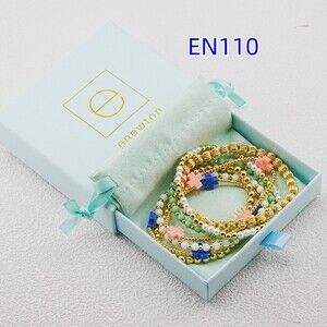 Newton Multicolor Gold Beaded Stackable Bracelets - Blue, Green, Pink